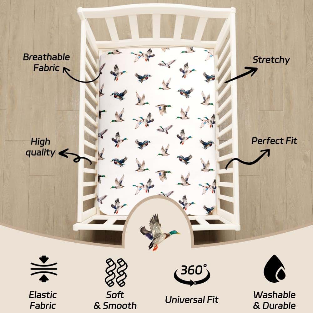 4 Pack Mallard Duck Print Fitted Nursery Sheets for Baby Cribs