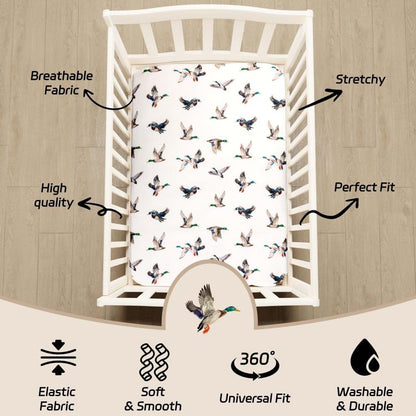 4 Pack Mallard Duck Print Fitted Nursery Sheets for Baby Cribs