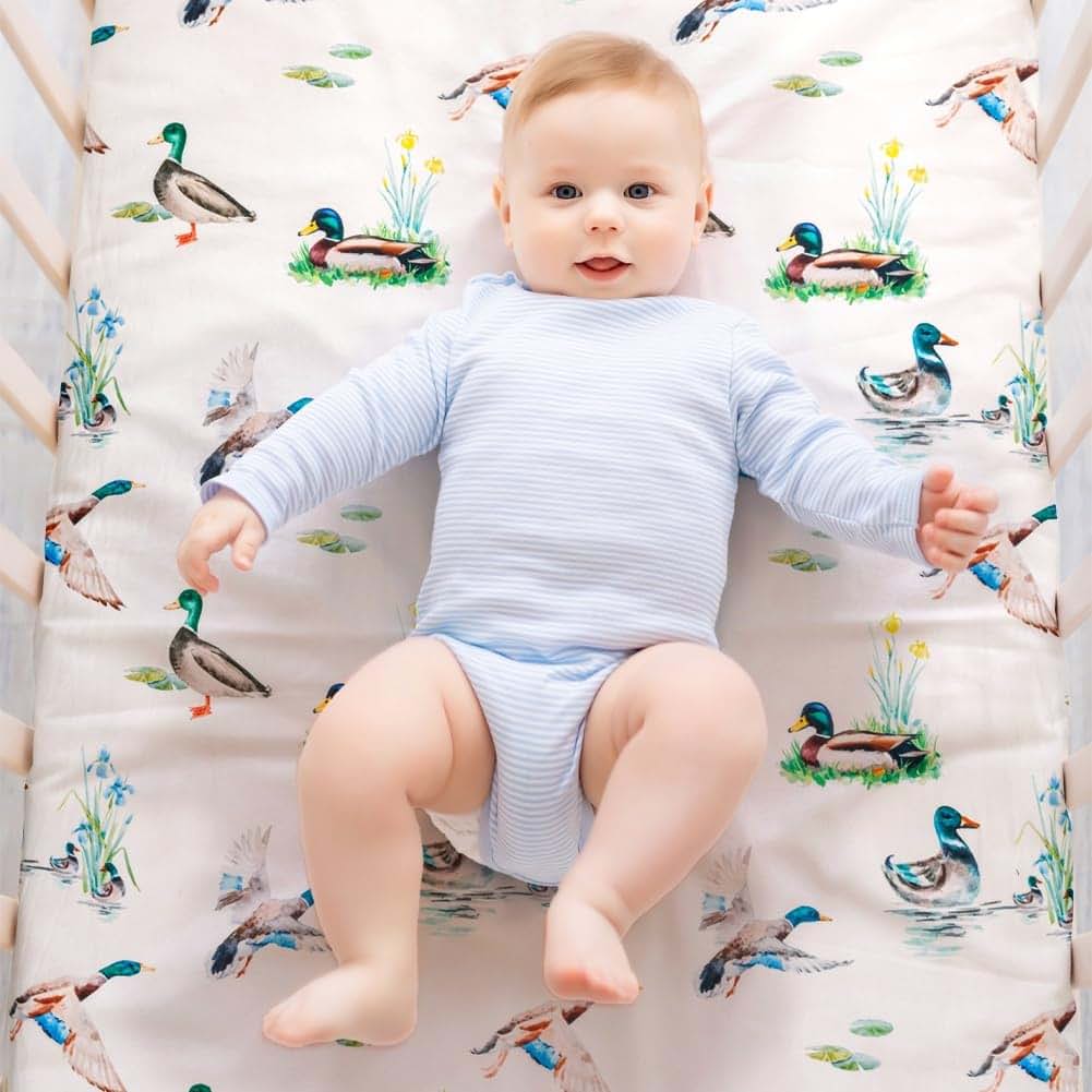 4 Pack Mallard Duck Print Fitted Nursery Sheets for Baby Cribs