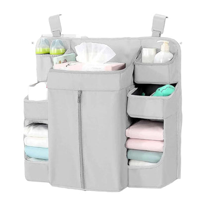 LUOOHL Bed Hanging Adjustable Straps & 6-Pocket Design for Diaper Toy Storage with Fabric Adjustable Crib Storage Bag