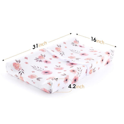 Minika Tyke Bliss Pink Changing Pad Cover for Girls – Stretchy Floral Changing Pad Covers Made with 100% Combed Cotton (photo 3)