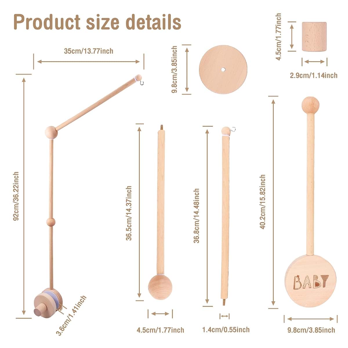 BabyOneStop Wooden Crib Mobile Arm with 360° Rotation for Newborn Nursery Decor