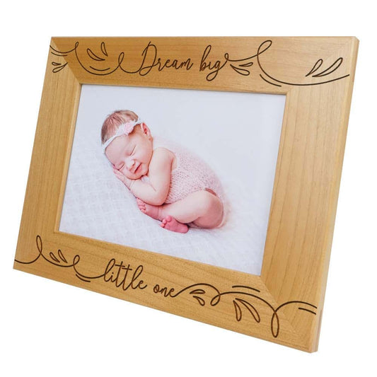 PRINT SUPREMACY Dream Big Little One-Wood Engraved Baby Picture Frame with Glass Front,Expecting Mom Gift,Christening