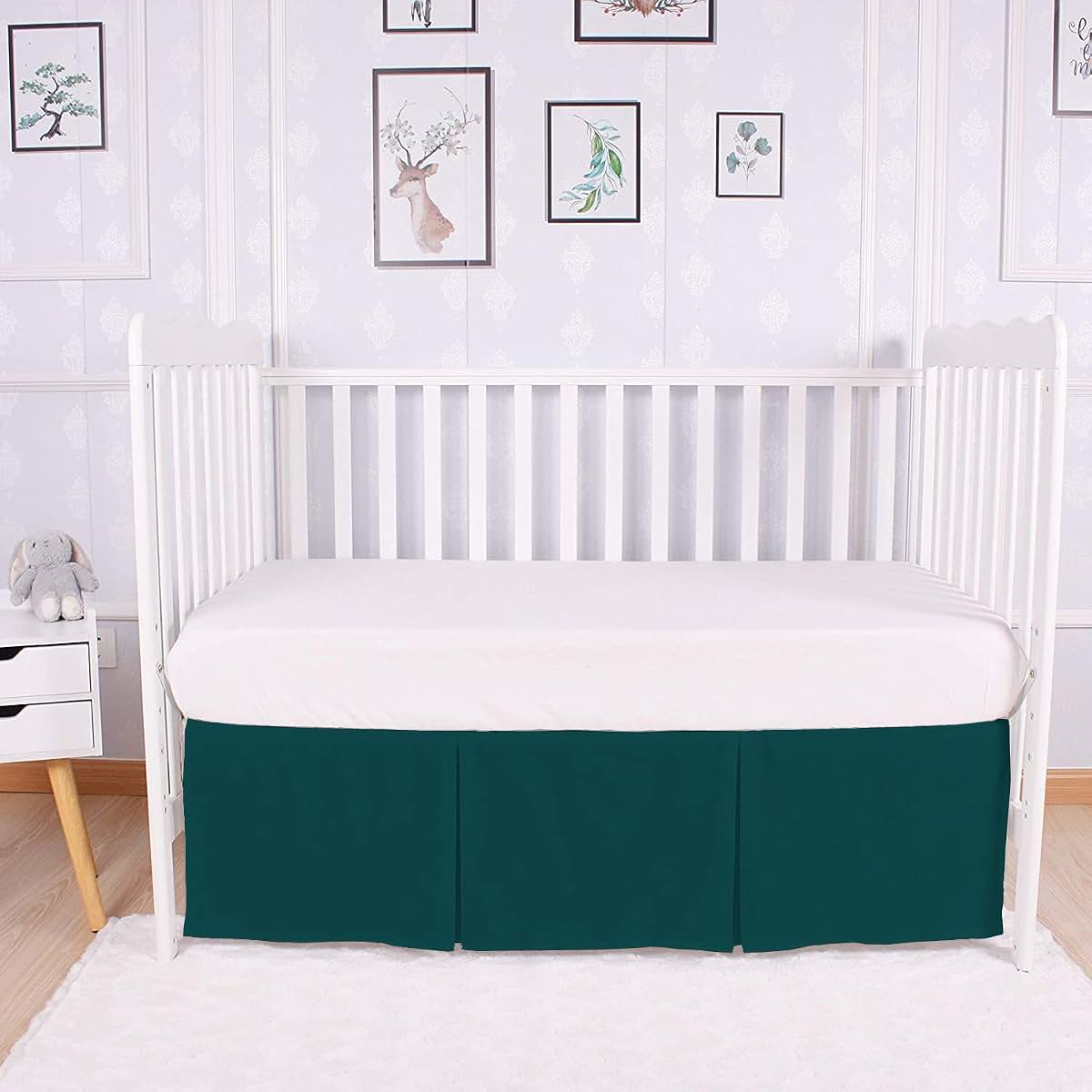 Balsara's Pleated Crib Bed Skirt, 800TC 100% Egyptian Cotton Teal Bedding Skirt (photo 3)