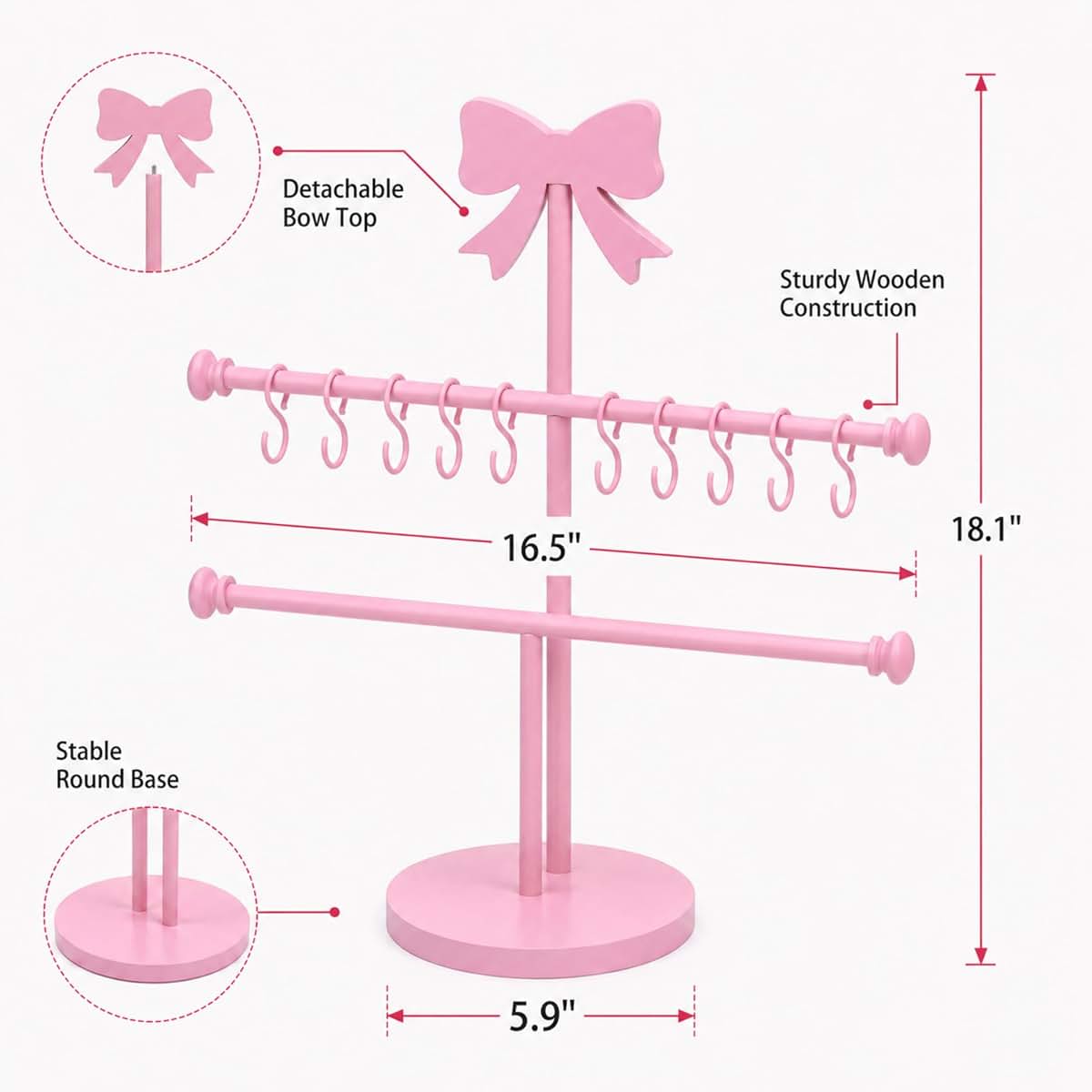 Sliner Pink Bow Headband Holder 2-Tier Organizer
