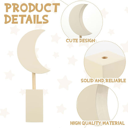 3 Piece Wooden Moon Star Wall Decor Set for Nursery and Kids Room