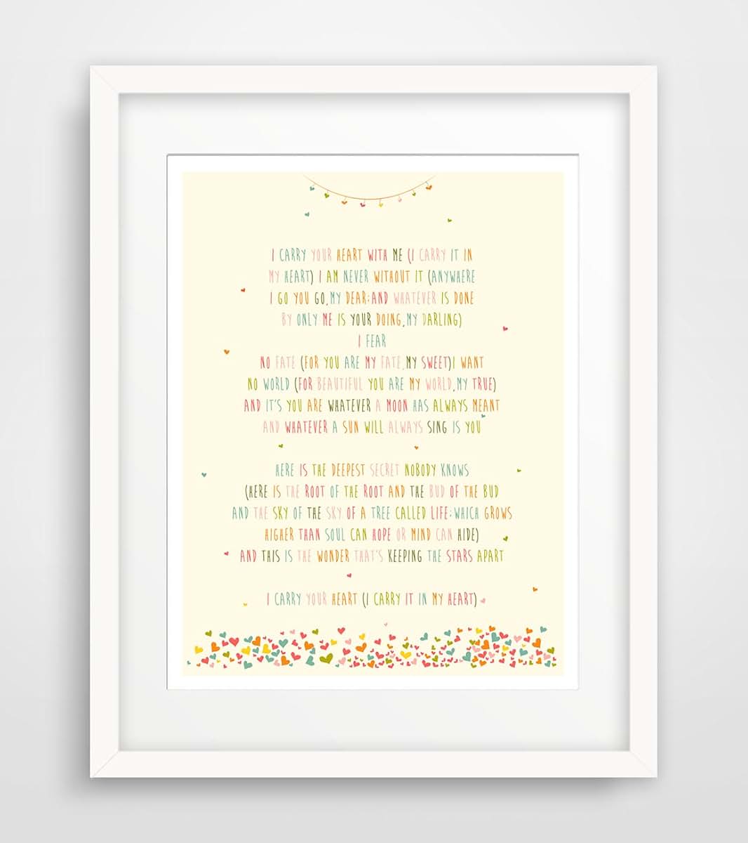 ee Cummings i Carry Your Heart with Me Pink Print, 8x10
