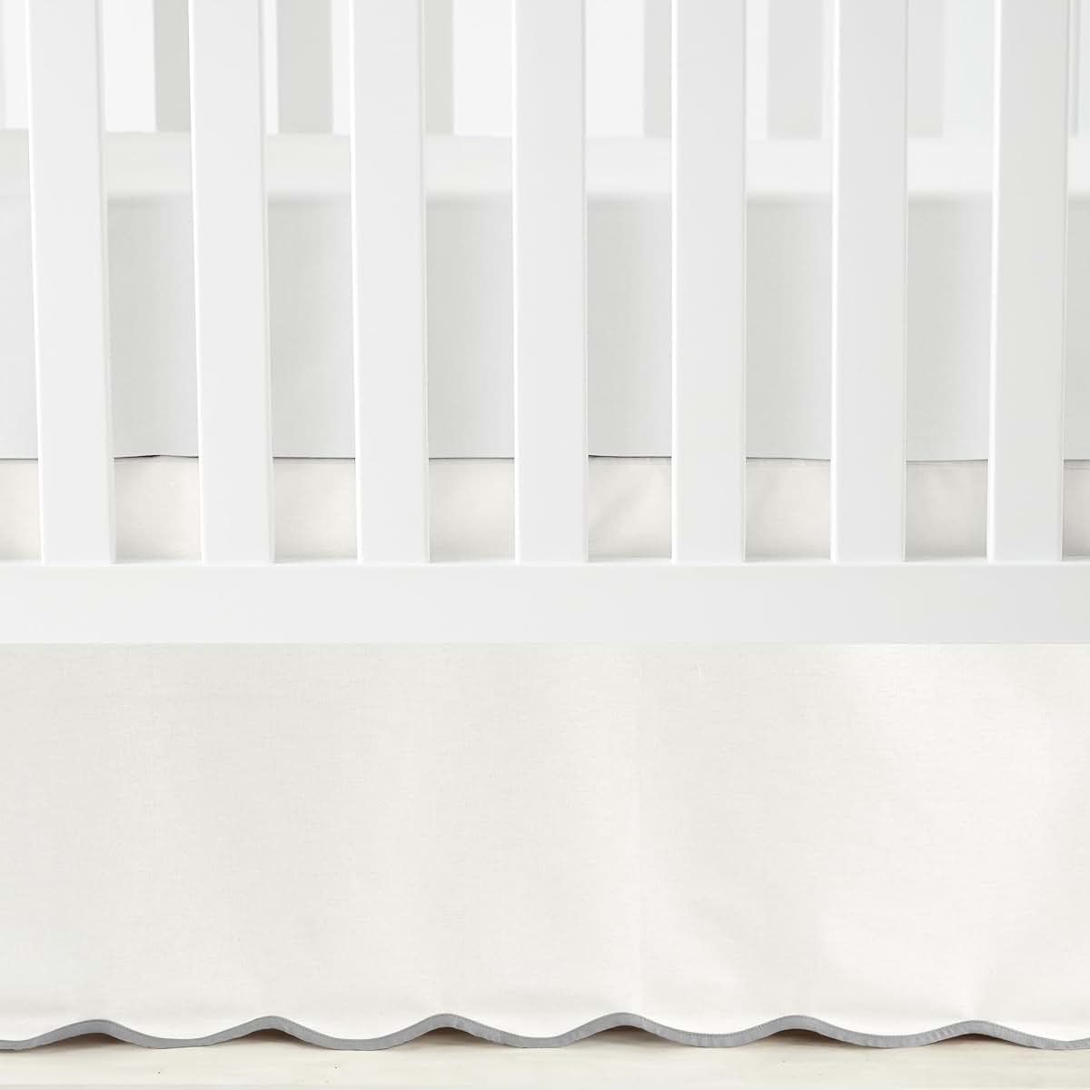 Lush Decor Coastal Chic Scalloped Edge Baby Crib Skirt Single 28" W x 52" L + 16" Drop Gray - White Crib Skirt - Baby