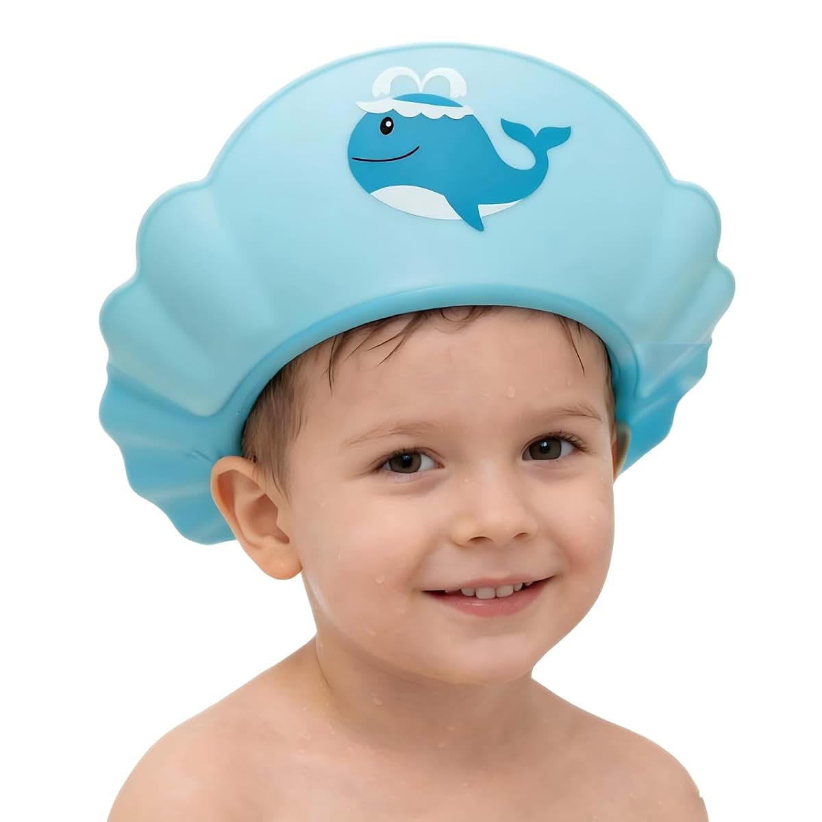 Mosierry Baby Shower Cap, Adjustable Hair Washing Shield In Blue Dolphin