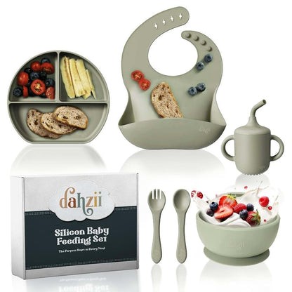 Dahzii 6-Piece Silicone Baby Feeding Set With Non-Slip Bases