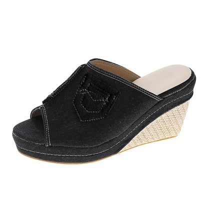 ZBYY Womens Denim Platform Wedge Espadrille Sandals