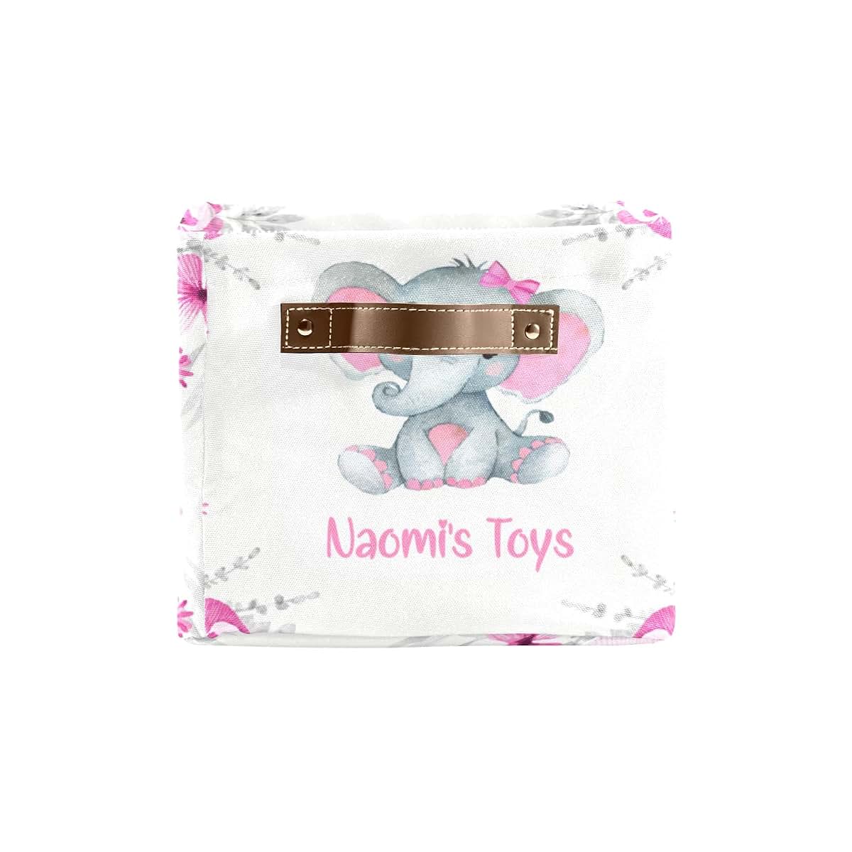 Joyestore Pink Elephant Personalized Storage Bin With Handles (photo 3)