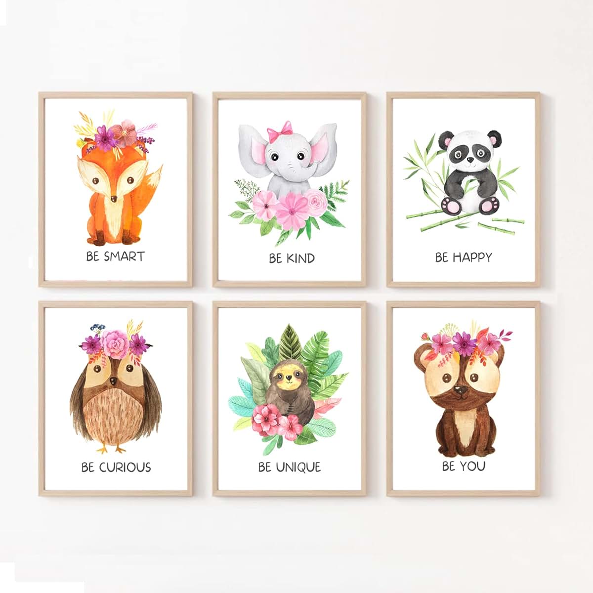 Woodland Safari Animal Wall Art Prints for Nursery Decor Set of 6