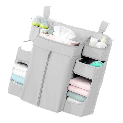 LUOOHL Bed Hanging Adjustable Straps & 6-Pocket Design for Diaper Toy Storage with Fabric Adjustable Crib Storage Bag