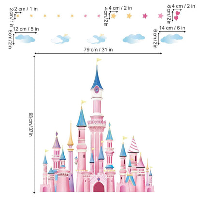 wondever Pink Castle Wall Decals Fairy Tale Peel and Stick Wall Stickers