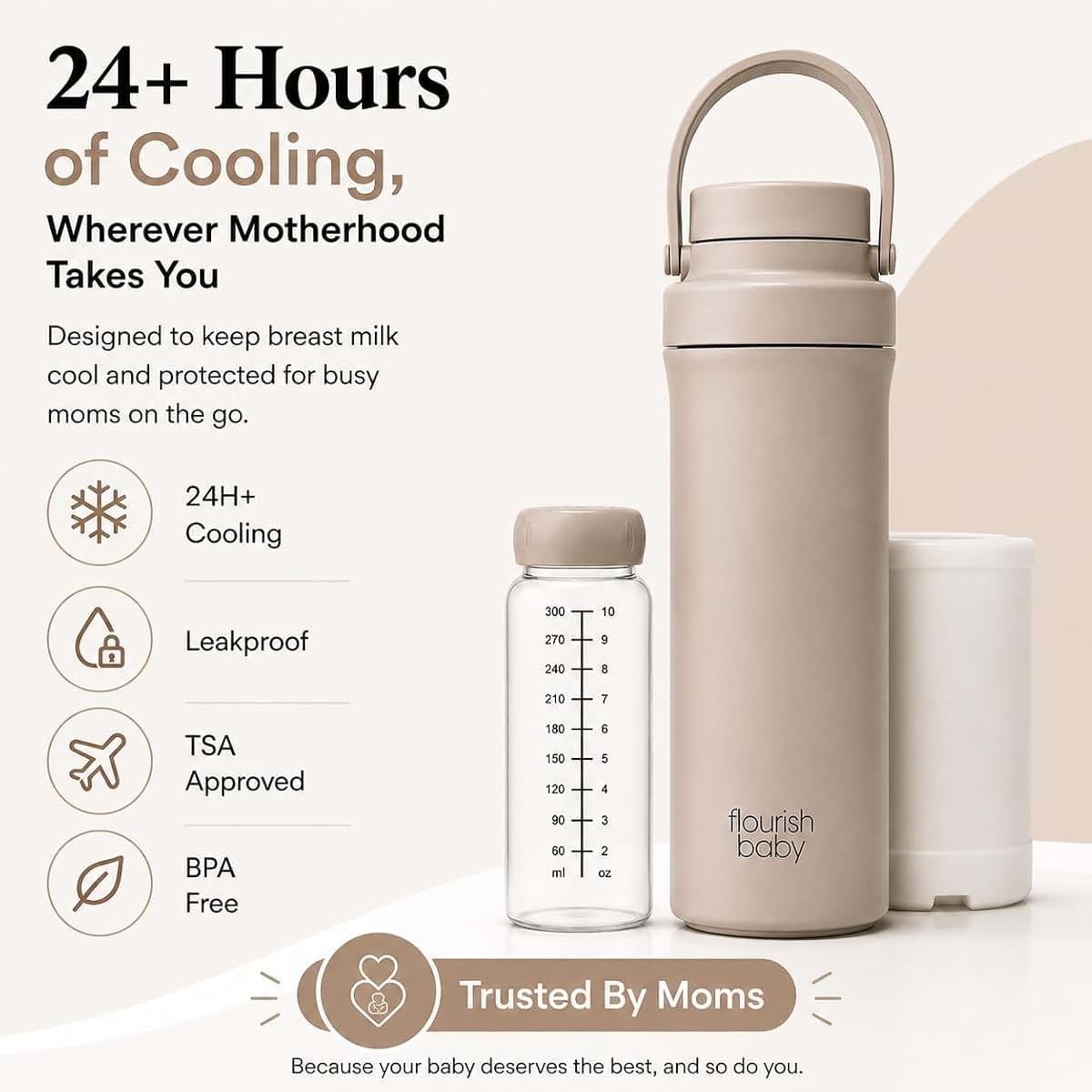 Flourish Baby Beige Portable Breast Milk Cooler with Dual Storage