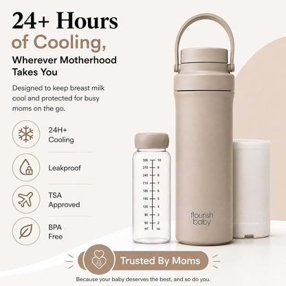 Flourish Baby Beige Portable Breast Milk Cooler with Dual Storage