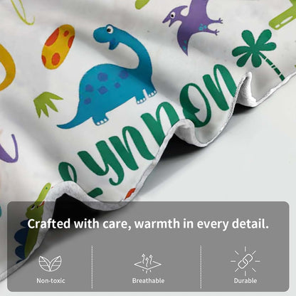 Snirov Personalized Dinosaur Baby Blanket with Dotted Backing