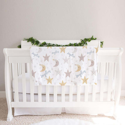 Lovable Gift Co Personalized Stars and Moon Fleece Baby Boy Receiving Swaddle Blanket (photo 2)