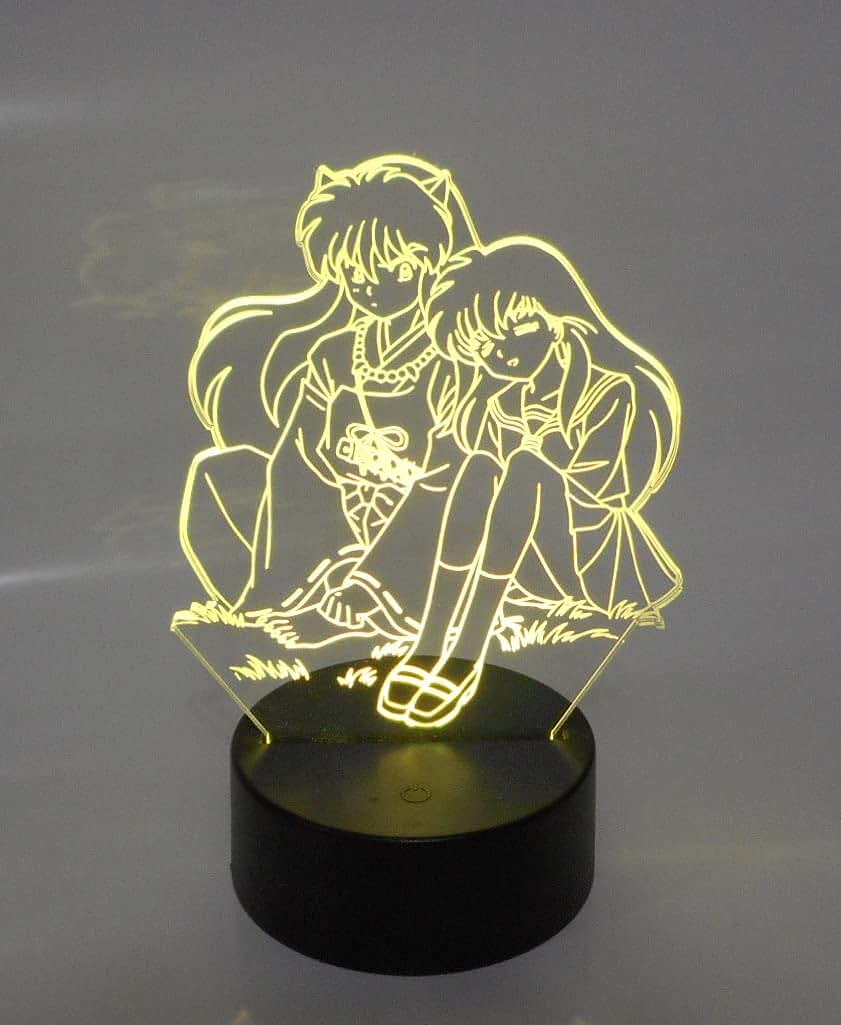 WS Designs Kagome Sitting with Boyfriend 6.5" Tall Laser Engraved 3D LED Desk Lamp with Remote