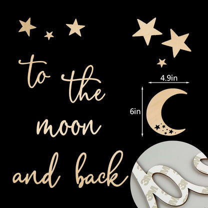 Lintran Wooden 3D Wall Quote Decor - 'To The Moon And Back' With Moon And Stars Set - Unique Wall Decoration For