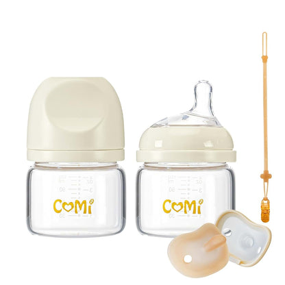 COMI Natural Glass Baby Bottles for Breastfeeding Babies,Newborn Anti-Colic Baby Bottle Set with Slow Flow Nipple,0-3