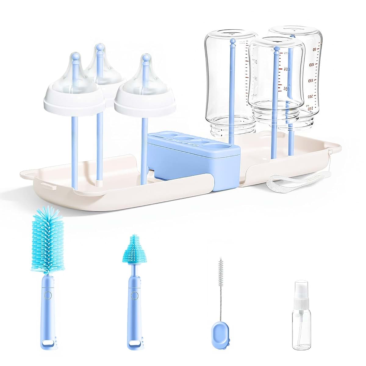 Travel Bottle Washing Kit With Storage Case, 7-In-1 Baby Bottle Cleaner (Blue)