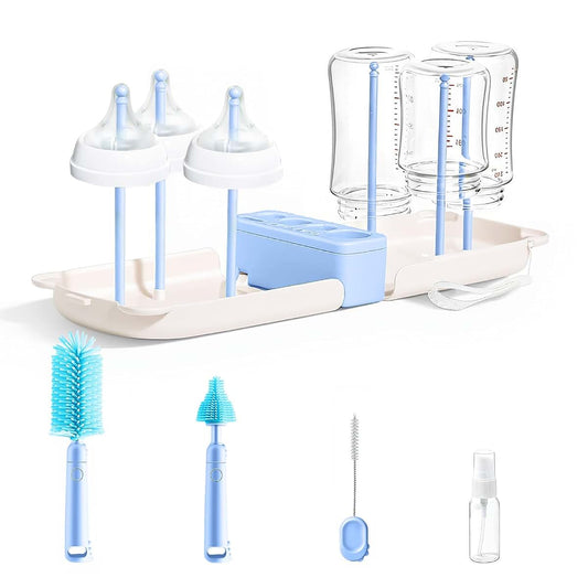 Travel Bottle Washing Kit With Storage Case, 7-In-1 Baby Bottle Cleaner (Blue)