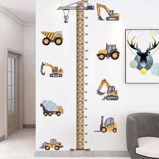 Wallpark Yellow Tower Crane Construction Growth Height Chart Wall Sticker