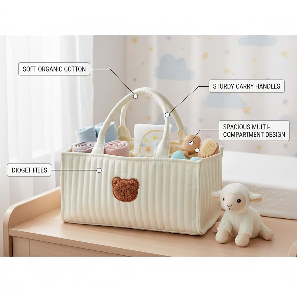 AwnsIMfreien Quilted Laundry Basket with Handles, Diaper Caddy, Portable Quilted Basket with Removable Dividers & (photo 3)