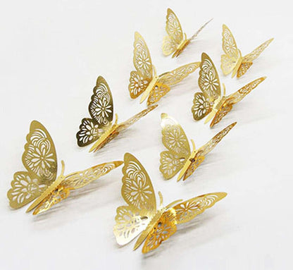 Allicere 12-Piece 3D Hollow-Out Butterfly Wall Stickers In Gold