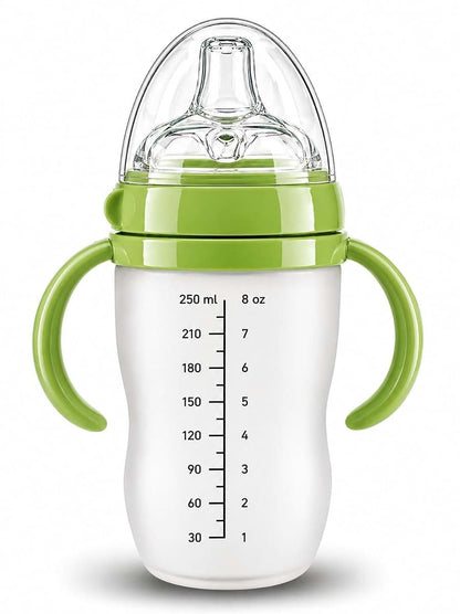 DALISCARE Silicone Baby Bottle with Handles, Green, 8 oz