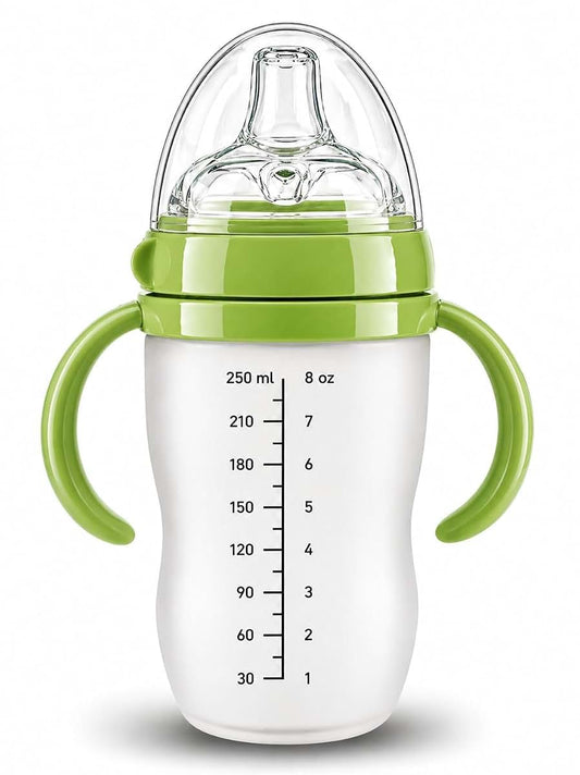 DALISCARE Silicone Baby Bottle with Handles, Green, 8 oz
