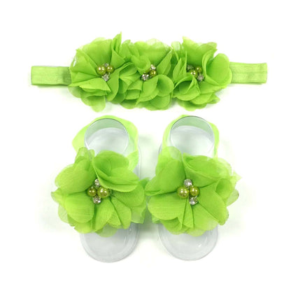 Allydrew Baby Girl Barefoot Flower Sandals And Headbands Set (photo 2)