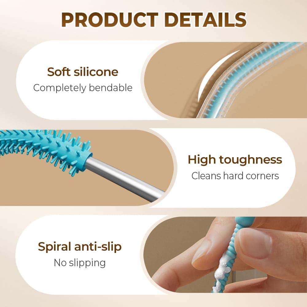 Flexible Silicone Straw Cleaning Brush Set for Bottles and Cups