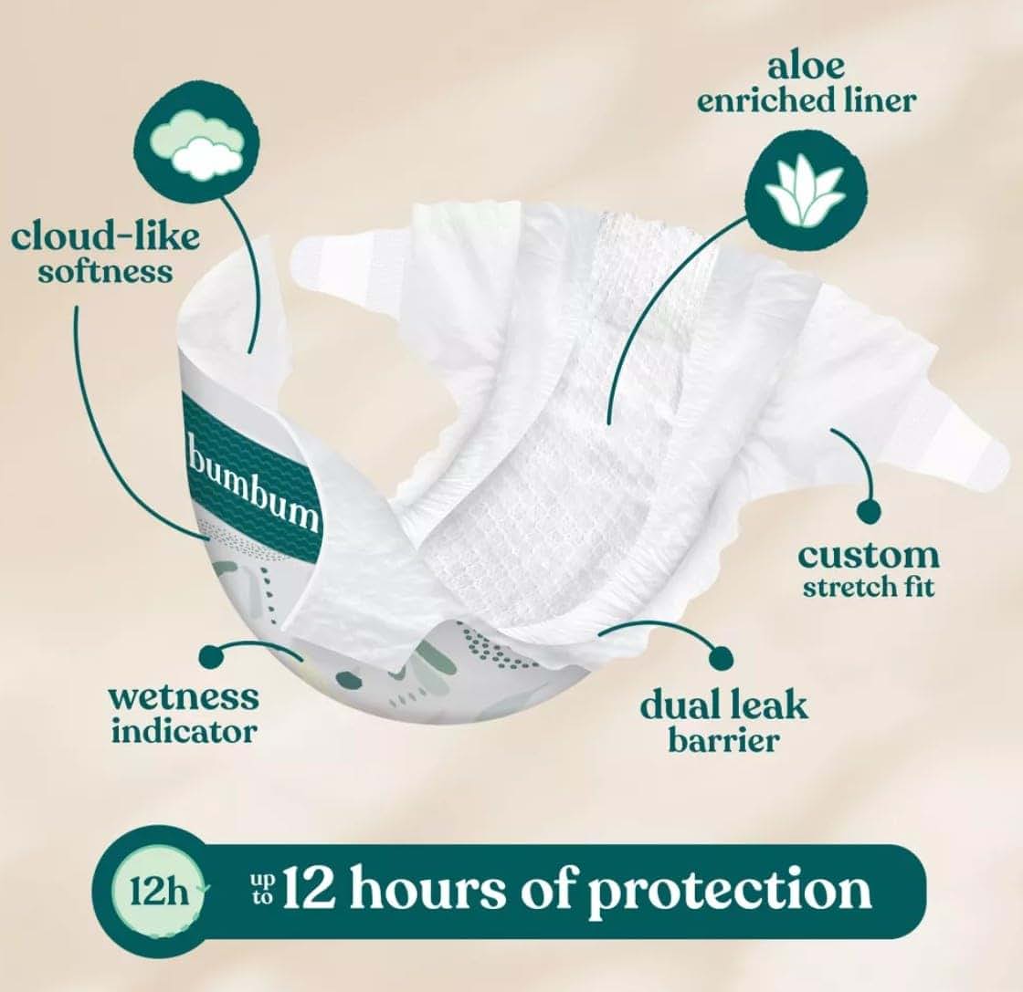 Bum-Bum Diapers Size 4, Fragrance-Free, 114 Count Disposable