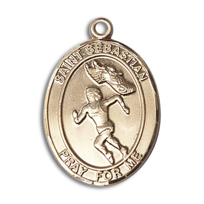 Bonyak Jewelry St. Sebastian Track & Field Oval Medal Pendant Yellow Gold Filled