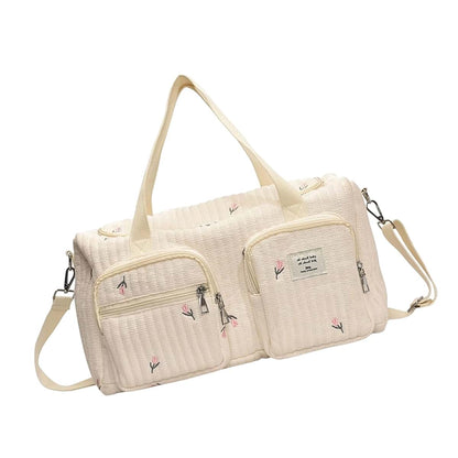 KMGDM Cartoon Embroidery Baby Nappy Case Diaper Changing Bag Large Capacity Cotton Organiser with Shoulder Strap