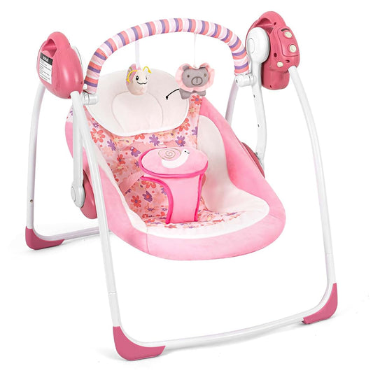 Duomilee Baby Swings for Infants, Powered by Power Cord (Included) and Batteries for Indoor/Outdoor Use, Easy-Fold