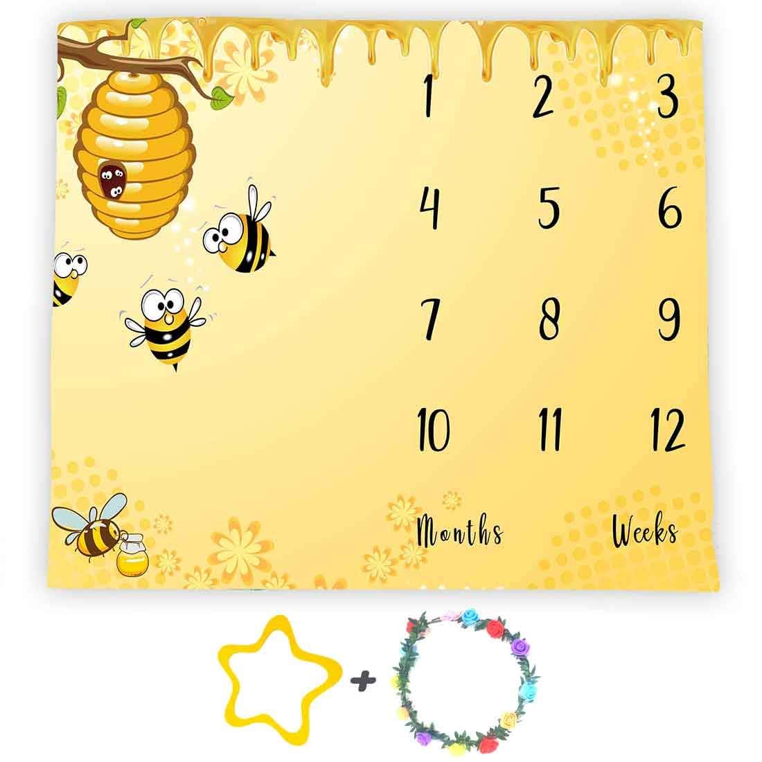 Honeycomb Bee Milestone Blanket for Newborn Photography and Growth Tracking