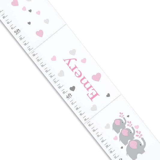 My Bambino Personalized White Growth Chart | Pink Gray Elephant | Measuring Stick | Measurement Ruler | Birthday Gift