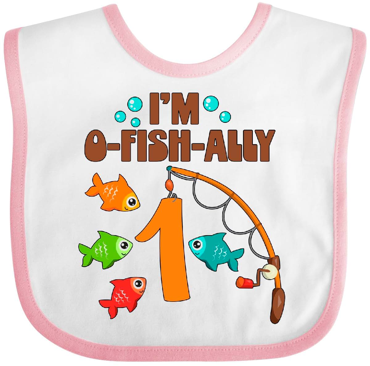 Inktastic I'm O-Fish-Ally One Fishing Birthday Baby Bib, Cotton, Hook & Loop