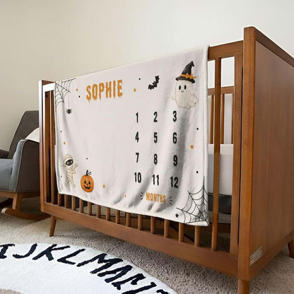 L&NG Ghost Baby Milestone Blanket, Personalized Halloween Photo Prop (photo 3)