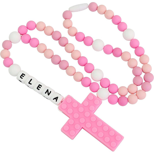 Custmade Personalized Name Rosary for Boy Girl Silicone Rosary Catholic Baptism Gift