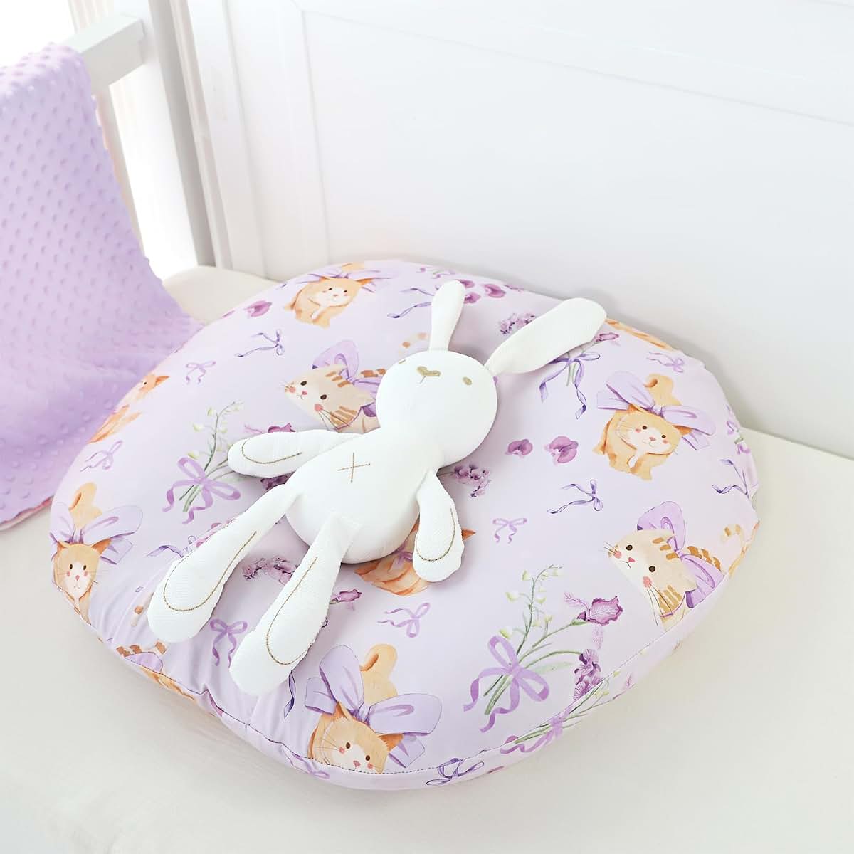 Jundetye Newborn Lounger Cover, Purple Flower Cat Pattern, 26.5x26 Inch Machine Washable Slipcover