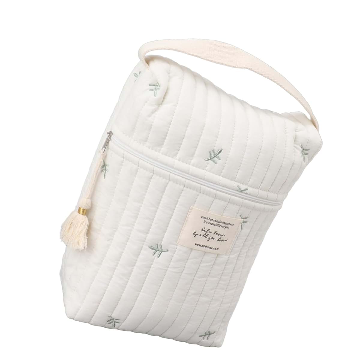 BAOK Diaper Bag, Soft Cotton Stroller Bag With Embroidered Leaf Pattern