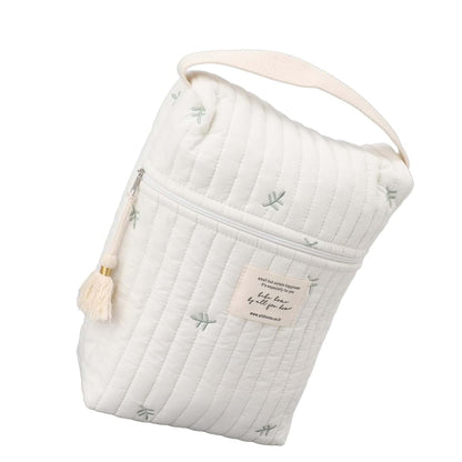 BAOK Diaper Bag, Soft Cotton Stroller Bag With Embroidered Leaf Pattern