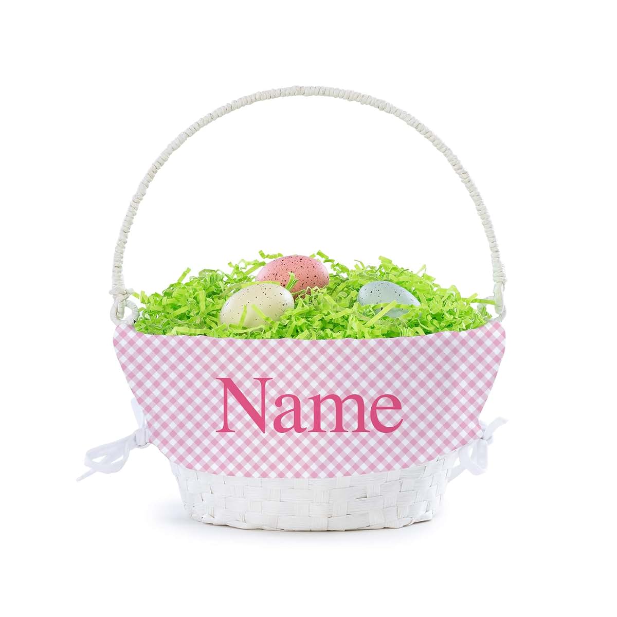 Personalized Planet Personalized Easter Egg Basket with Handle and Custom Name | Pink Gingham Easter Basket Liners (photo 3)