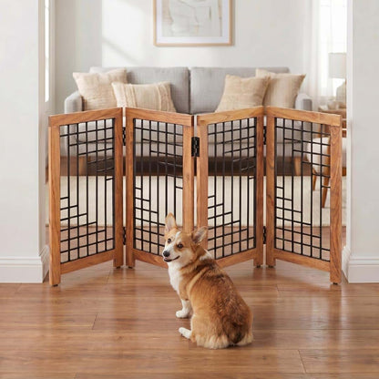 Albany Living 4-Panel Wooden Pet Gate With Metal Mesh
