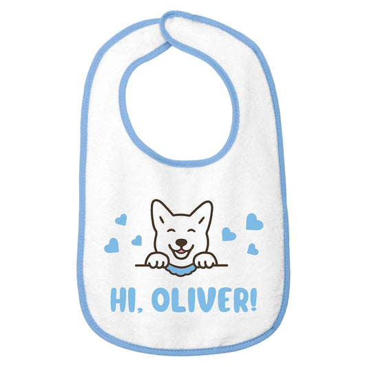 Smiling Jindo Personalized Baby Bib with Name – Soft Cotton Terry, Cute Jindo Dog Design, Custom Text 1-2 Lines